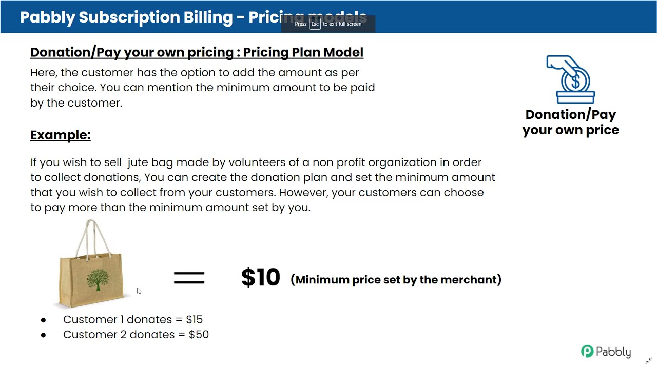 How to Create Plans with Donation / Pay Your Own Price Pricing Model in Pabbly Subscription Billing?